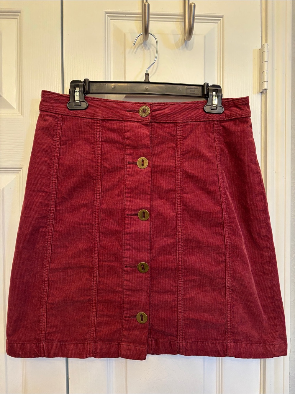 Anthropologie Red Corduroy Button-Front A-Line Skirt